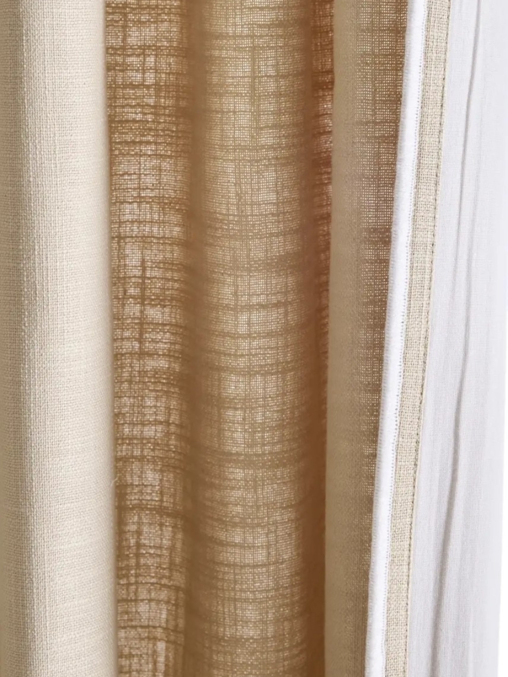 Quince Piped Edge Cotton Curtain Single Panel - 48 X 84 - Natural & White